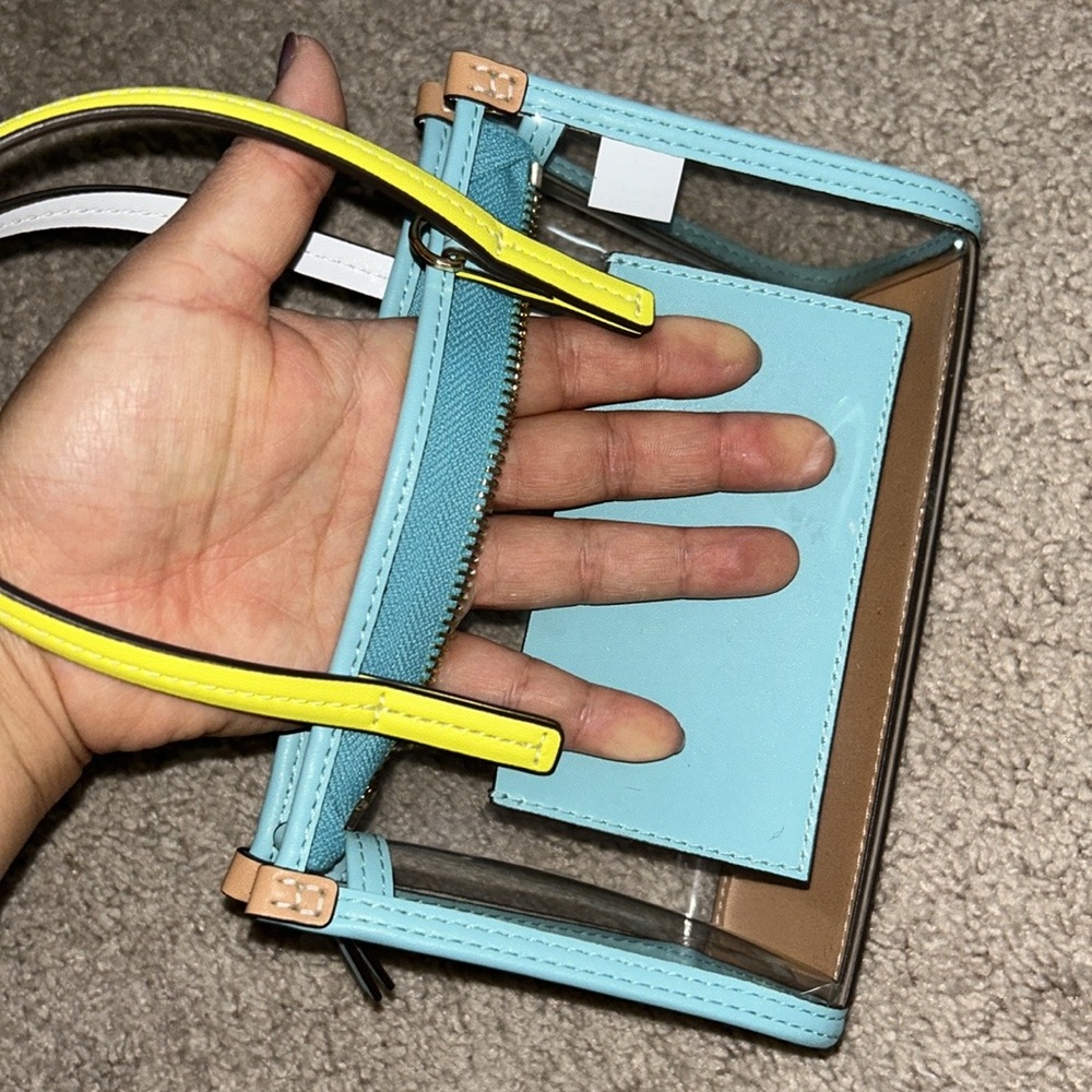 Tory Burch Transparent Mini Bag with Aqua and Yellow Details - Picture 14 of 15
